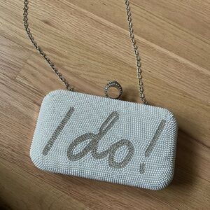 Textured 'I Do!' White Evening Clutch with Chain Strap
